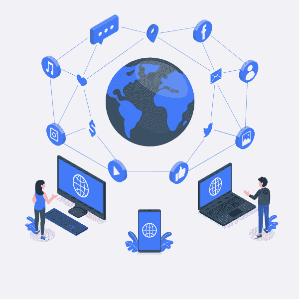 Global digital connectivity with devices linked to a network around the globe